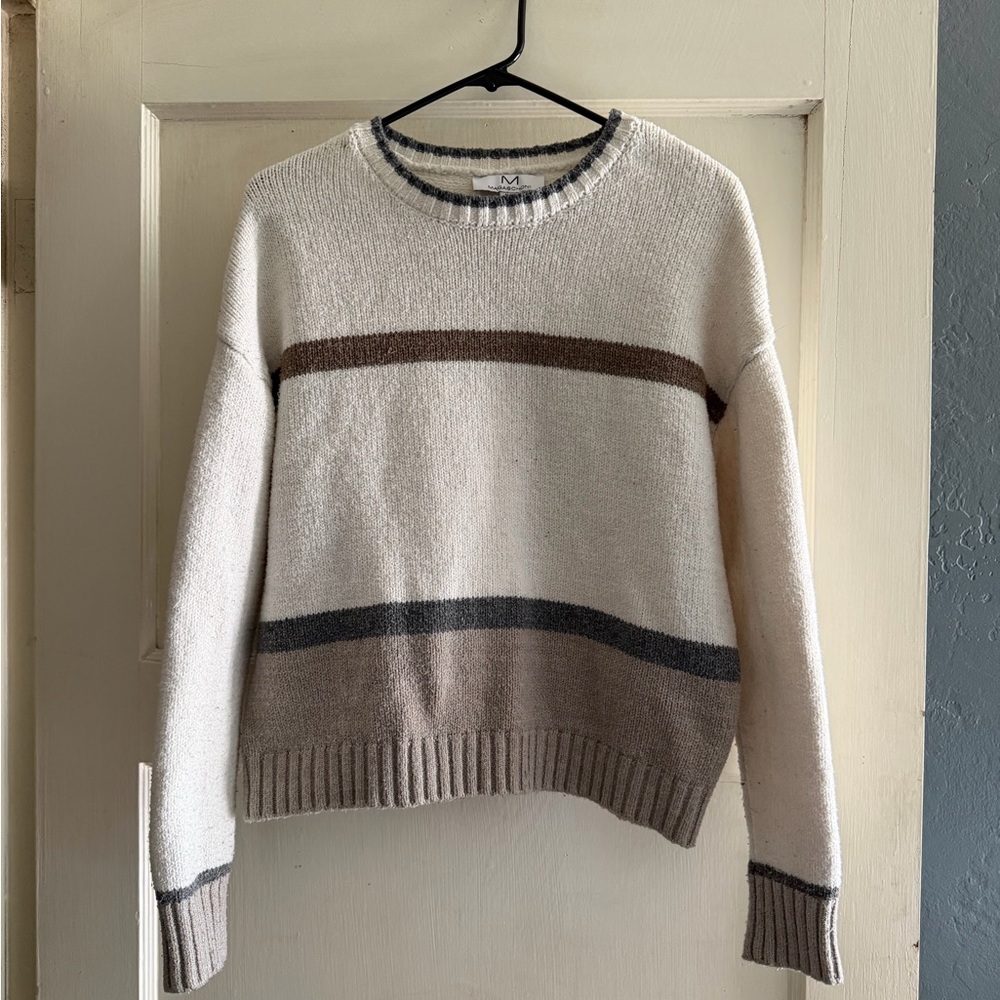 Magaschoni Crew Cream Striped Knit Crewneck Sweater